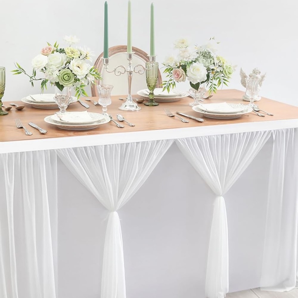1 Pack White Table Skirt 72 x 30” Pleated Ruffle Wedding Birthday Party Bridal - Picture 2 of 6